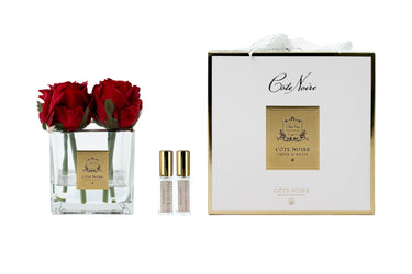 Couture Four Rose Buds - Clear with Gold Badge - Red - SVC404 (Carton of 4)
